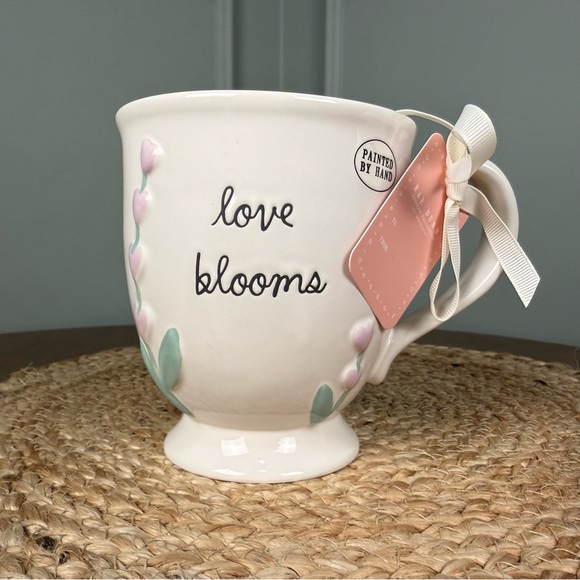 Rae Dunn Other - Rae Dunn Love Blooms White Mug with Footed Base, Glossy Pink & Green Floral NWT